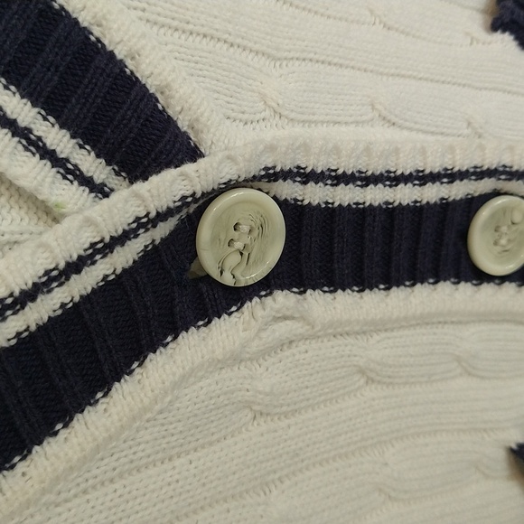 Charlotte Russe White & Navy Preppy Sailor Cotton Button-Down Pocket Cardigan - Picture 6 of 10